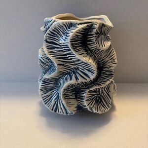 NWT Blue/white Stoneware Organic Shaped Vase